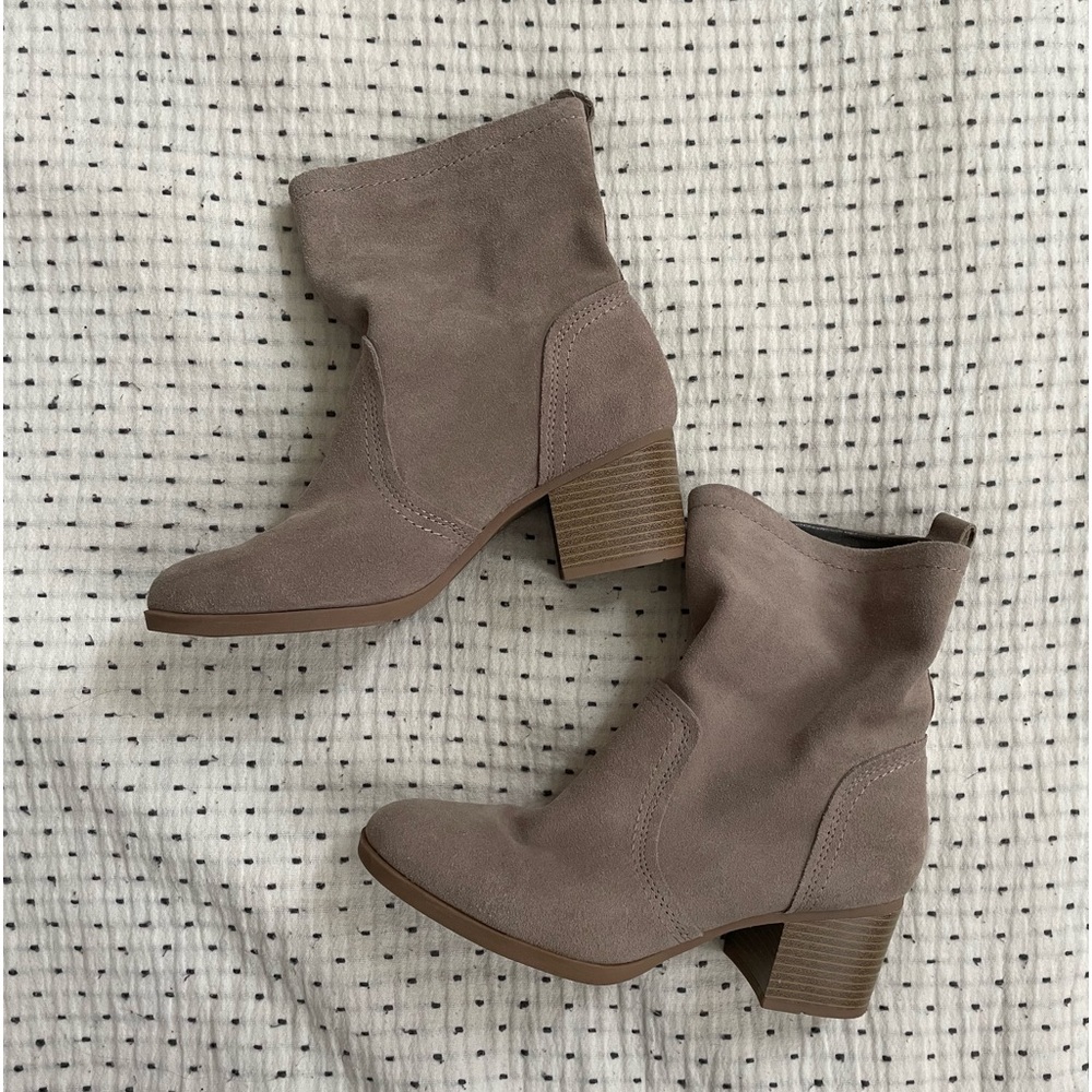 Soft Taupe Suede Heeled Boots - Womens 9.5